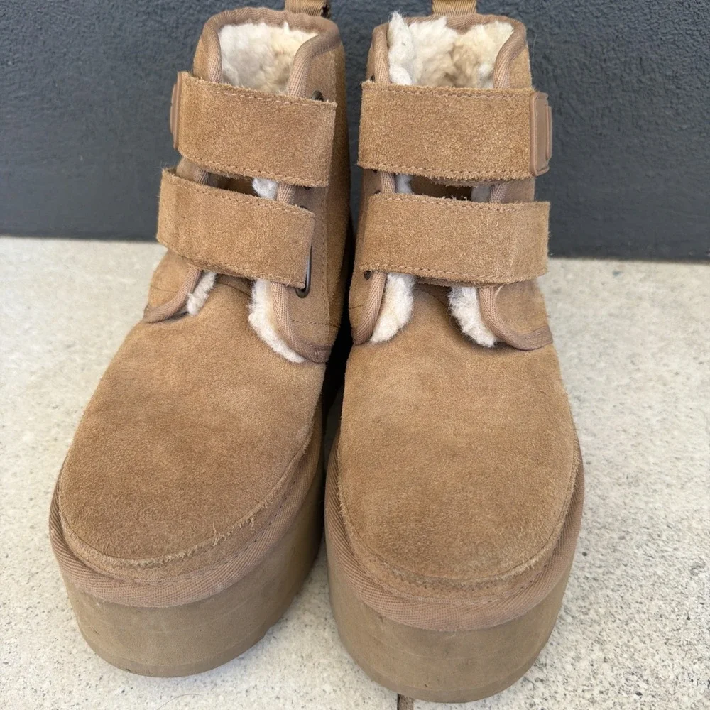 UGG NEUMEL PLATFORM DOUBLE STRAP WOMEN BOOTS SUEDE CHESTNUT US 5 UK